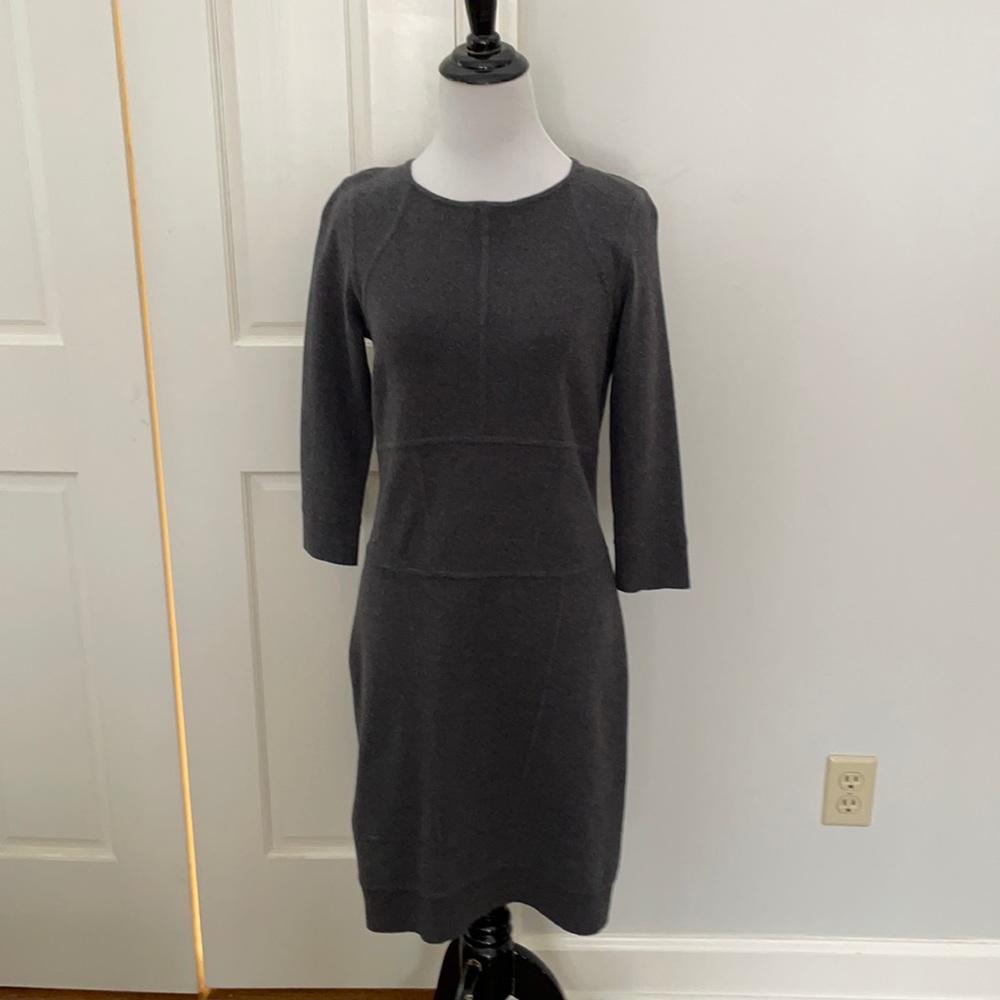 Etcetera 3/4 sleeve grey knit dress with crew neck and back zipper